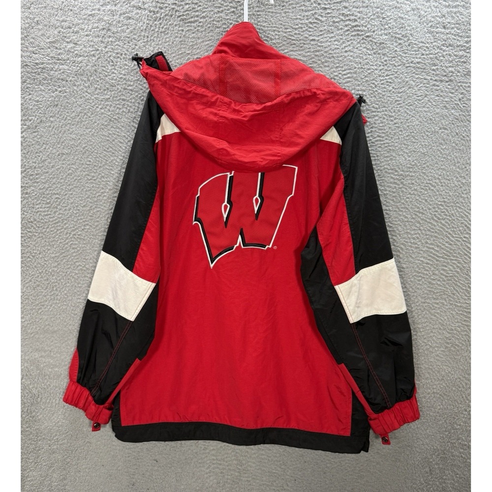 Wisconsin Badgers Jacket Adult Medium Red Colorblock Windbreaker NCAA Sports Y2K